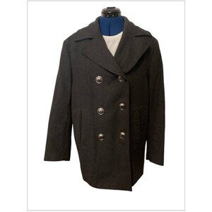Mens Clothcraft Virgin Wool Blend Peacoat Large Double-Breasted‎ Charcoal